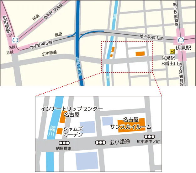 名古屋サンスカイルーム・インナートリップセンター名古屋の地図