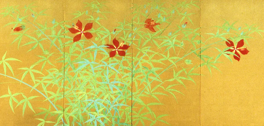 小林古径〈紫苑紅蜀葵（左隻）〉